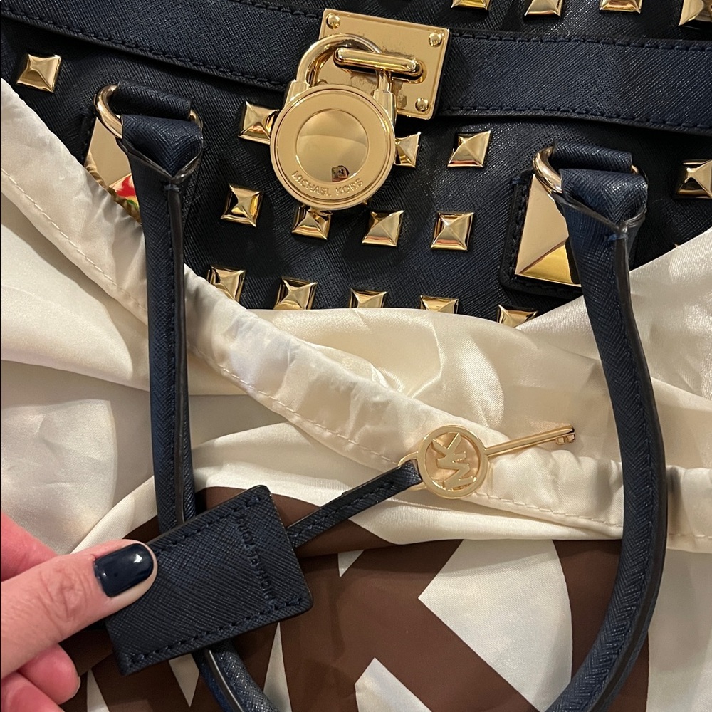 Michael Kors Navy and Gold Studded Saffiano Tote Bag - Picture 7 of 7